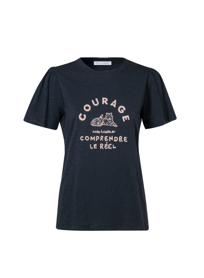 COURAGE. FAIT MAIN T SHIRT IN MYSTERIOUS BLUE