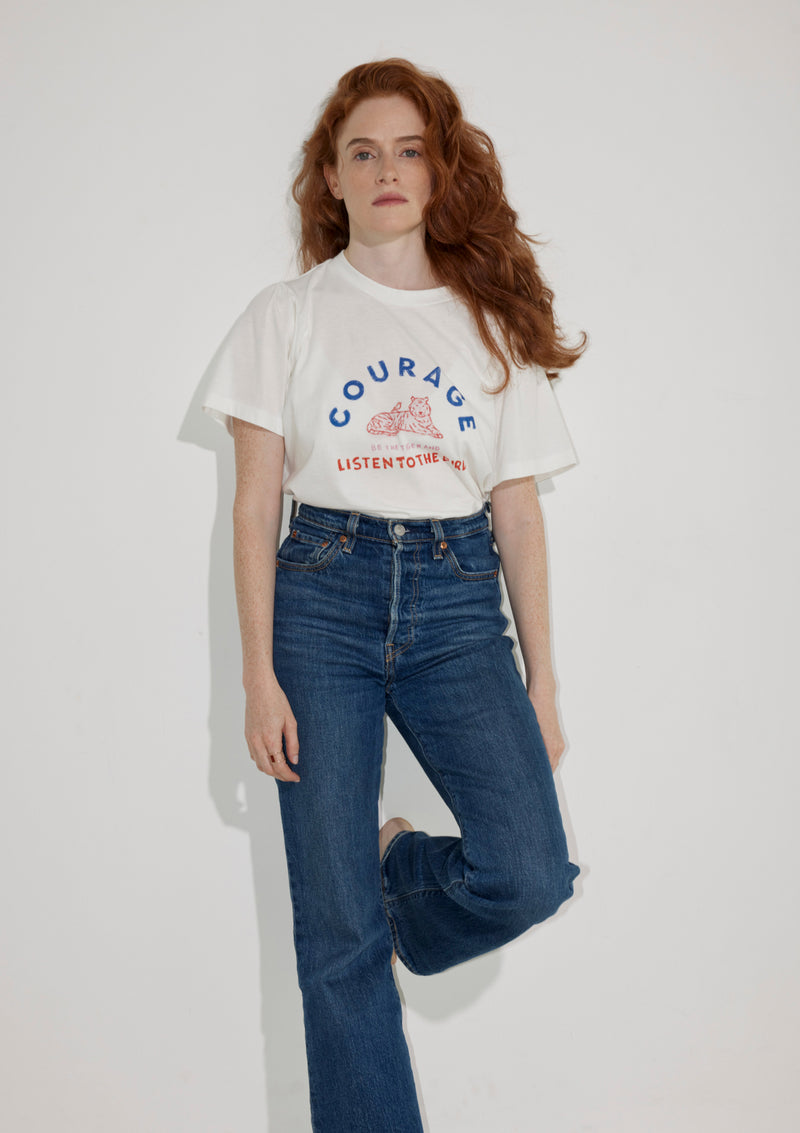 COURAGE. FAIT MAIN T SHIRT IN LIGHT GREY