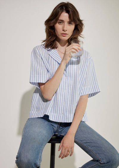LUCKY STRIKE TOP IN BLUE STRIPES