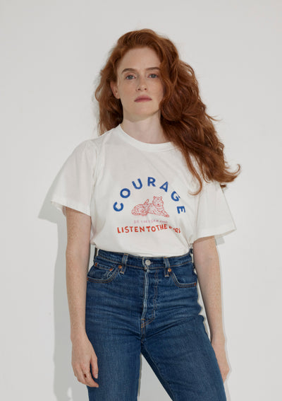 COURAGE. FAIT MAIN T SHIRT IN WHITE