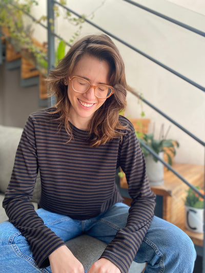 NICE 'N' EASY SHIRT IN DARK CHOCOLATE AND BLACK STRIPES