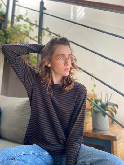 NICE 'N' EASY SHIRT IN DARK CHOCOLATE AND BLACK STRIPES