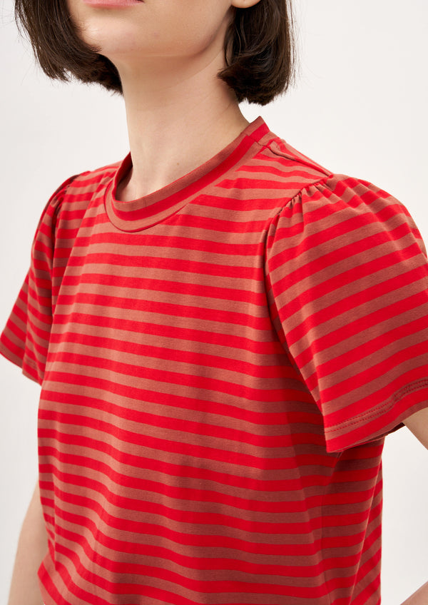 LAST MINUTE SHIRT IN GERANIUM AND MOCHA STRIPES