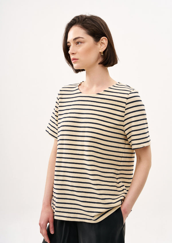 BRIOCHE SHIRT IN SAND AND BLACK STRIPES
