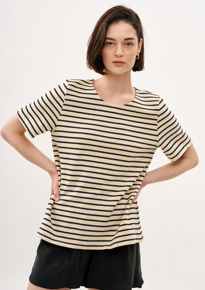 BRIOCHE SHIRT IN SAND AND BLACK STRIPES