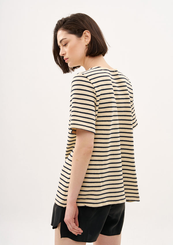BRIOCHE SHIRT IN SAND AND BLACK STRIPES