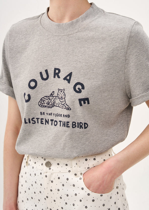 COURAGE. GIRL T SHIRT IN MÉLANGE AND BOLD NAVY