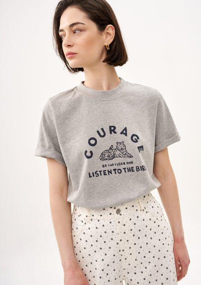 COURAGE. GIRL T SHIRT IN MÉLANGE AND BOLD NAVY