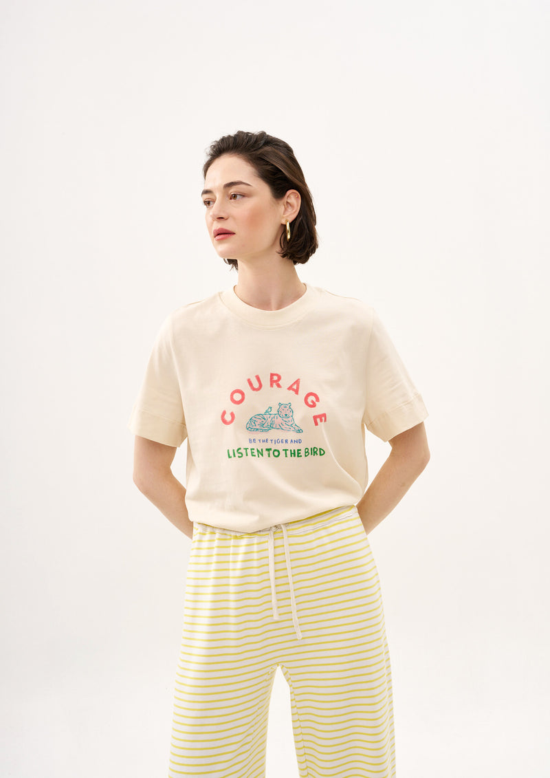 COURAGE. FAIT MAIN GIRL T SHIRT IN BUTTER