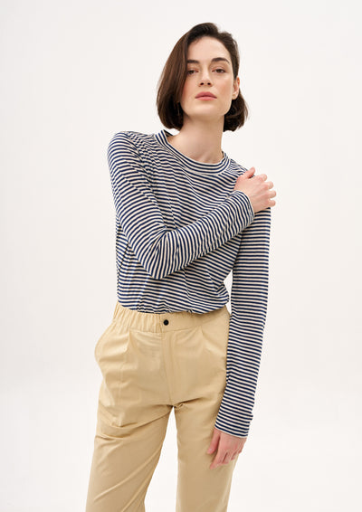 I FEEL YOU T SHIRT IN MILK AND BLUE STRIPES