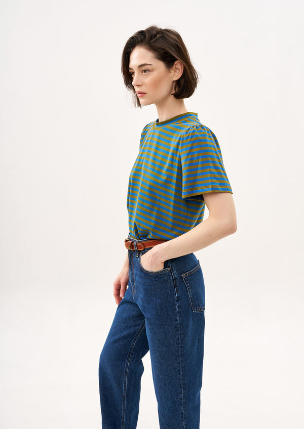 LAST MINUTE T SHIRT IN  OLIVE AND BLUE STRIPES