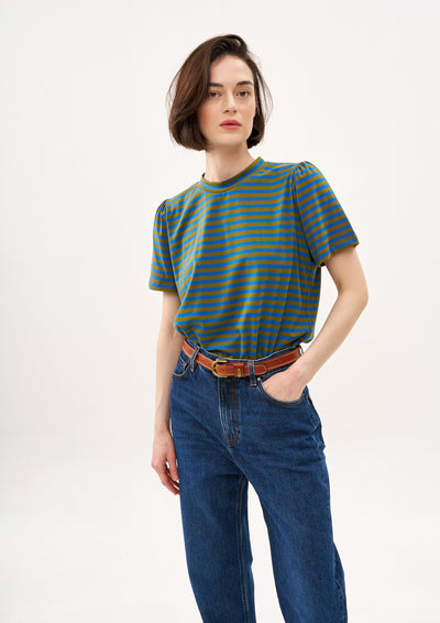 LAST MINUTE T SHIRT IN  OLIVE AND BLUE STRIPES