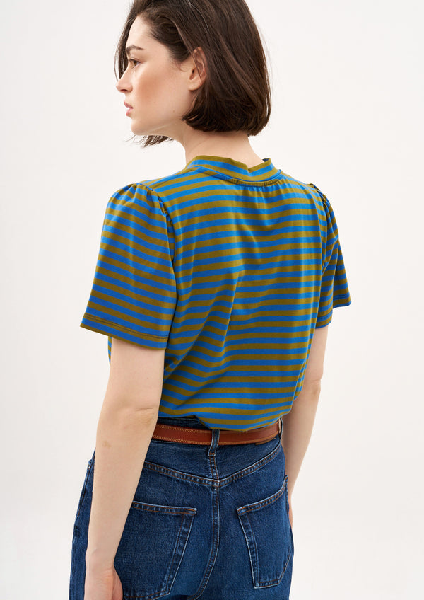LAST MINUTE T SHIRT IN  OLIVE AND BLUE STRIPES
