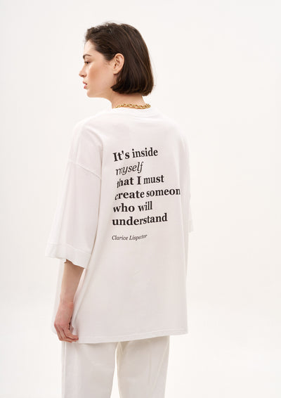 FIND INSIDE MYSELF T SHIRT IN WHITE WITH BLACK PRINT