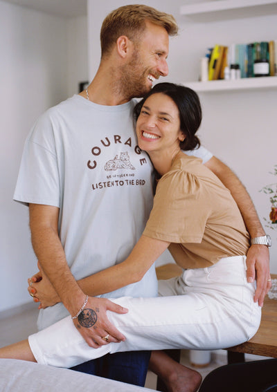 COURAGE. FAIT MAIN T SHIRT IN CHOCOLATE PRINT FOR MEN