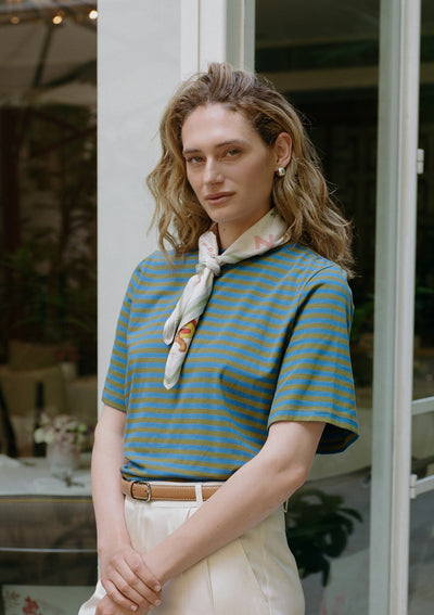CRUSH SHIRT IN OLIVE AND BLUE STRIPES