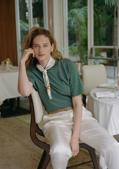 CRUSH SHIRT IN OLIVE AND BLUE STRIPES