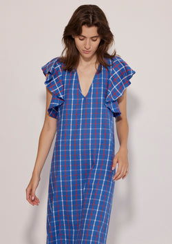 EVERMORE DRESS IN VIBRANT BLUE CHECKS