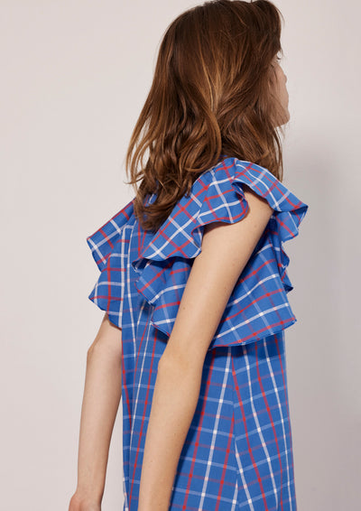 EVERMORE DRESS IN VIBRANT BLUE CHECKS